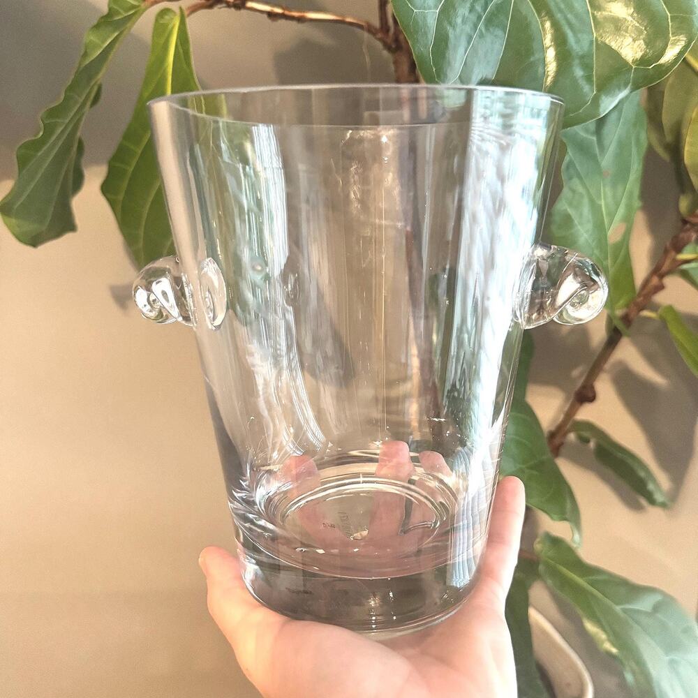 Vintage 2000s Vera Wang Glass Ice Bucket with Scroll Handles, Vase, Wine Chiller